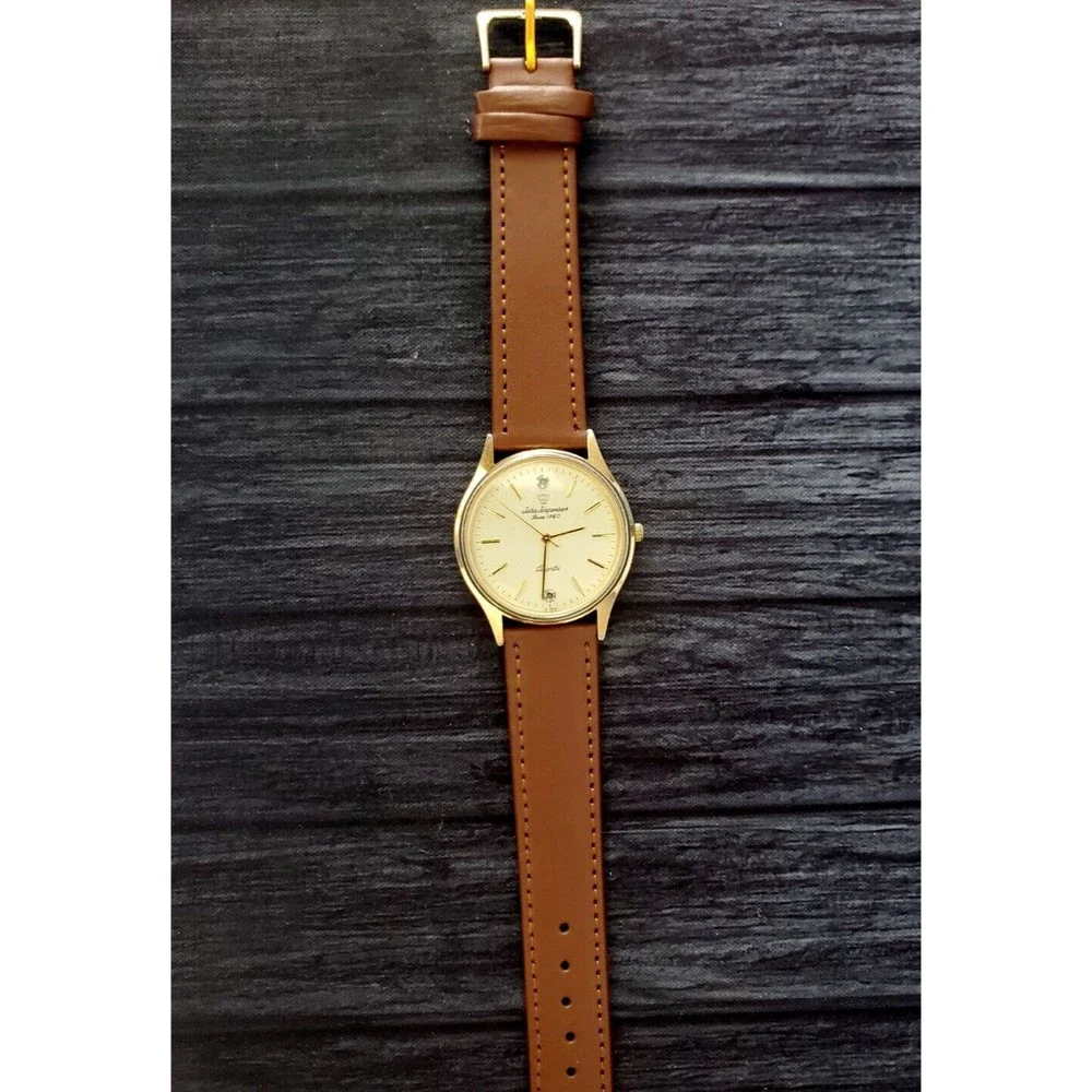 Rare Vintage‎ Jules Jurgensen Gold Men’s 377 Champaign Diamond Dial Wristwatch!